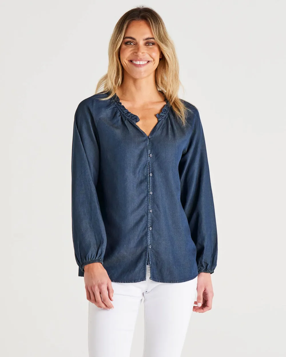 Betty Basics Drew Lyocell Blouse Dark Denim