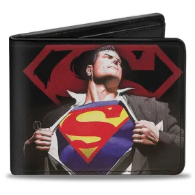 Bi-Fold Wallet - Superman Forever Clark Kent-Superman Transition Shield Black Red by Buckle-Down