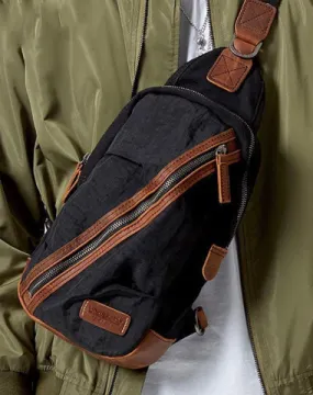 Black Canvas Sling Backpack Men's Sling Bag Green Chest Bag Canvas One shoulder Backpack For Men