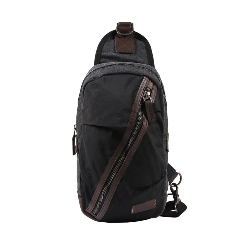 Black Canvas Sling Backpack Men's Sling Bag Green Chest Bag Canvas One shoulder Backpack For Men