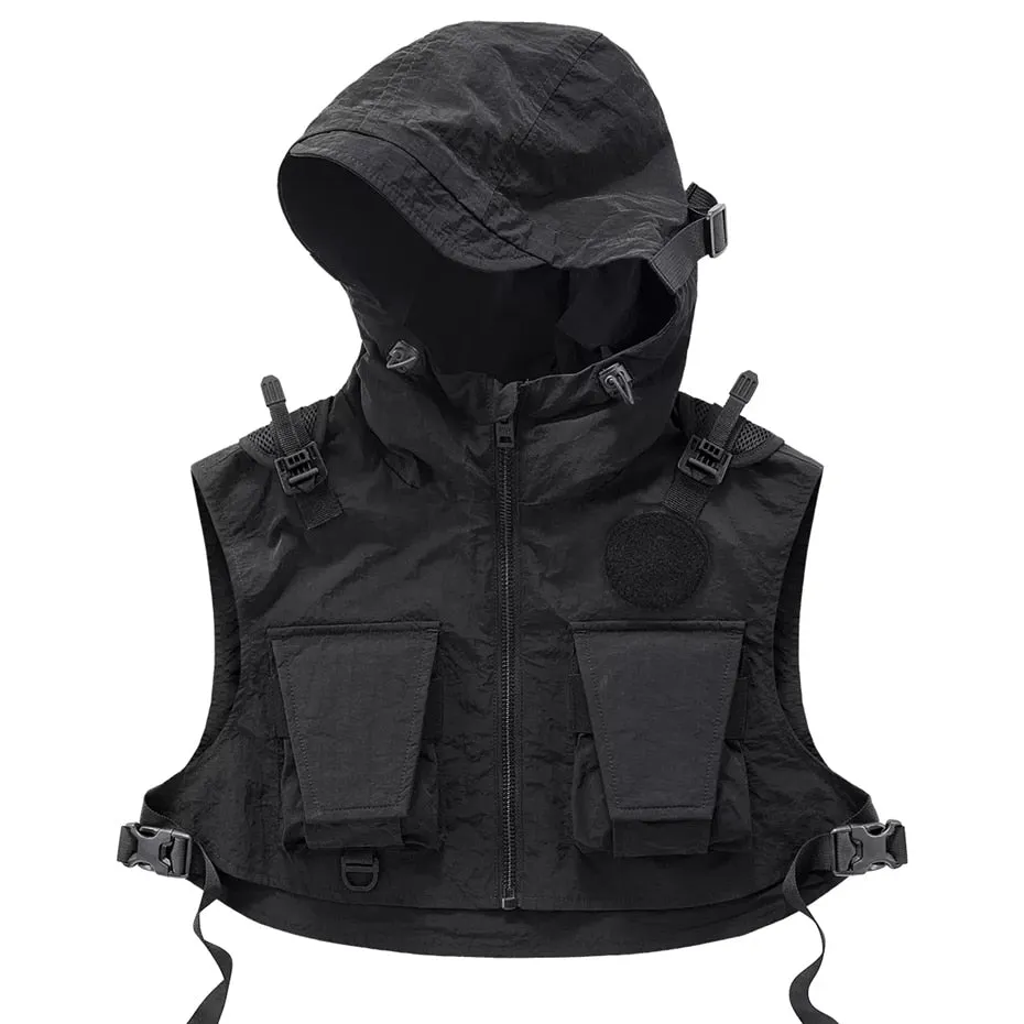 Black Cargo Tech Buckle Vest