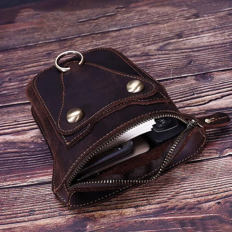 Black LEATHER MENS Belt Pouch Ox Mini Messenger Bag Belt Holster Waist Bag For Men