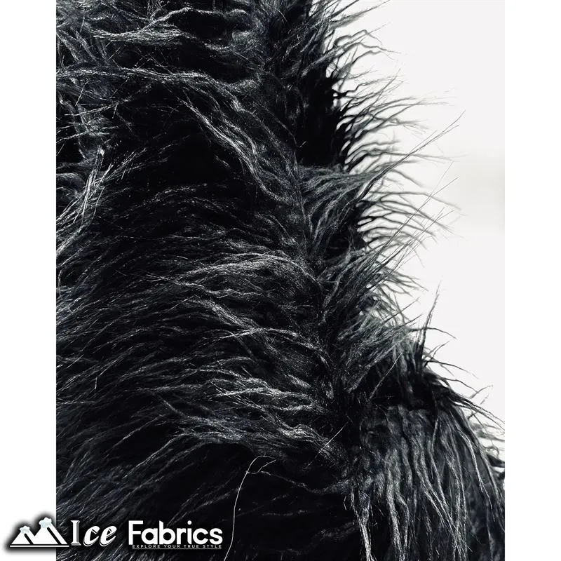 Black Long Pile Yeti Mongolian Faux Fur Fabric | 4” Pile