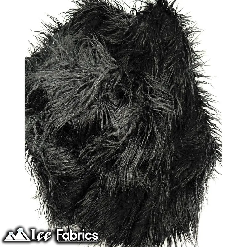 Black Long Pile Yeti Mongolian Faux Fur Fabric | 4” Pile