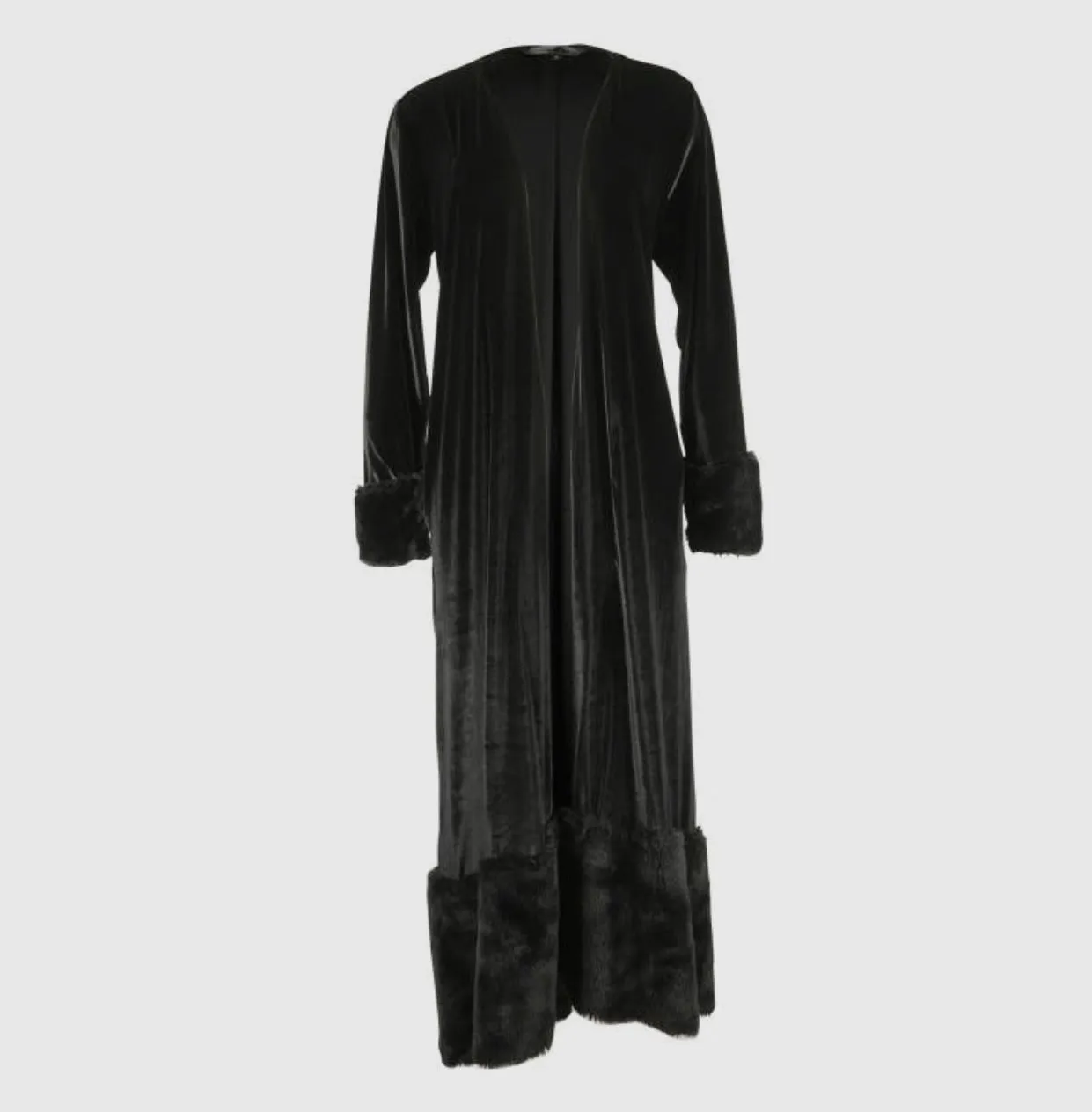 Black Velvet Maxi Coat Faux Fur M