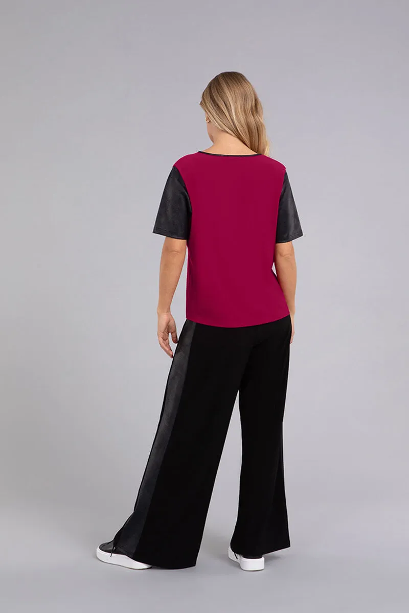 Boxy T with Faux Leather | Magenta