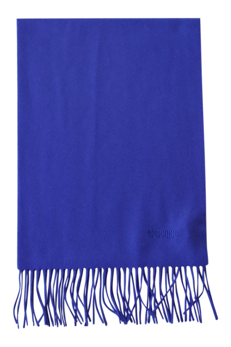 Bright blue merino wool scarf by Moschino