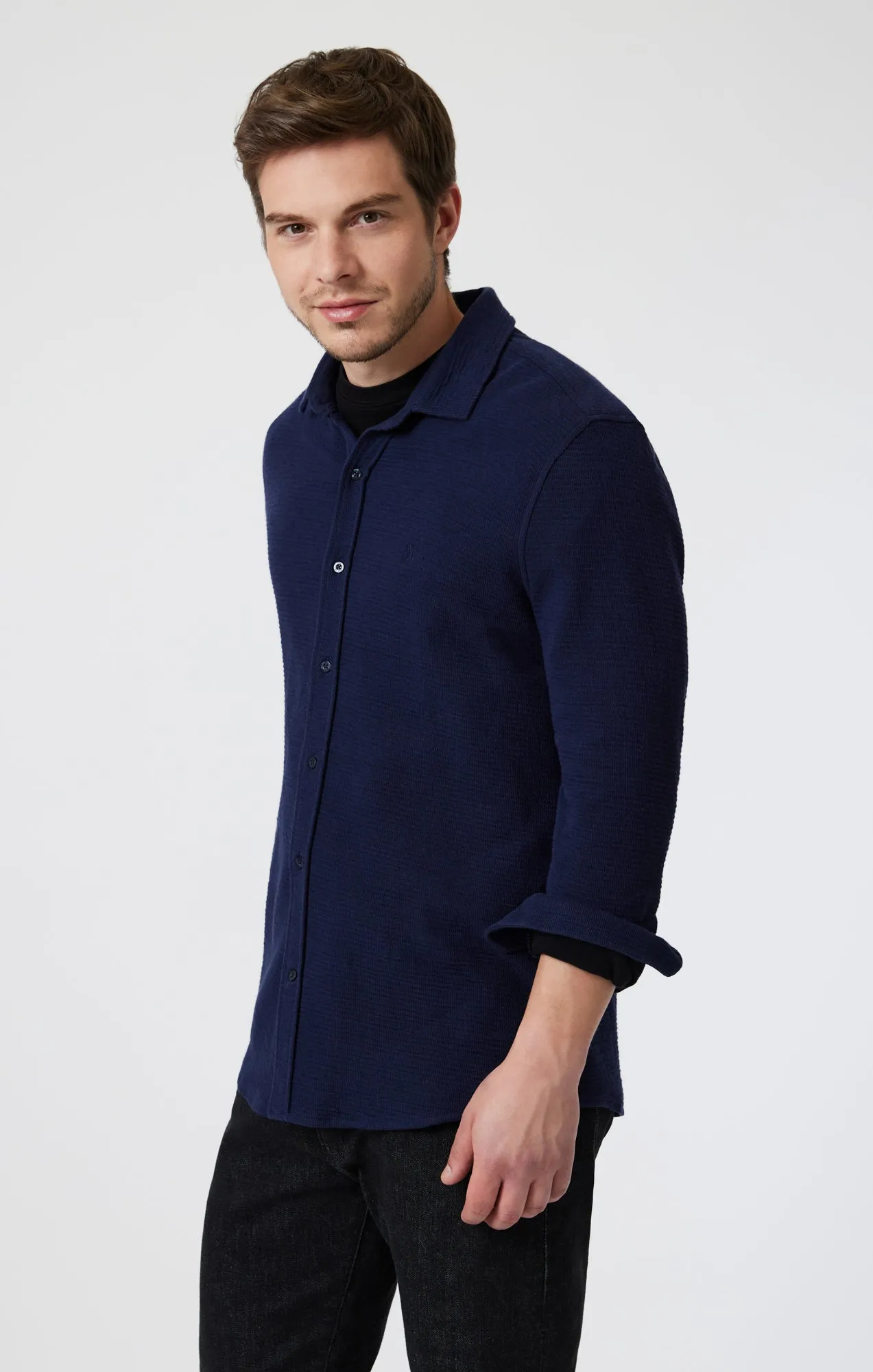 BUTTON-UP LONG SLEEVE SHIRT IN MARITIME BLUE