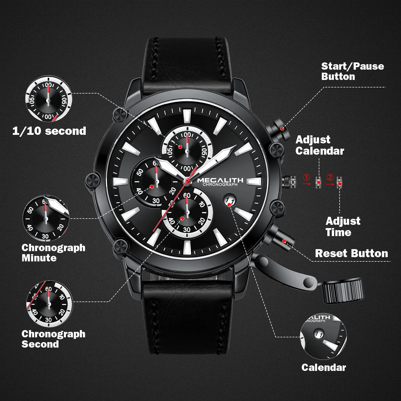 Chronograph Watch | Leather Band | 8262M