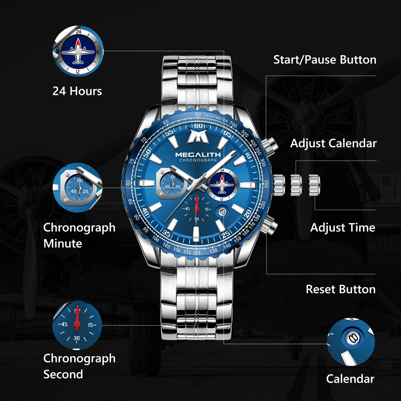 Chronograph Watch | Stainless Steel Band | 8212M