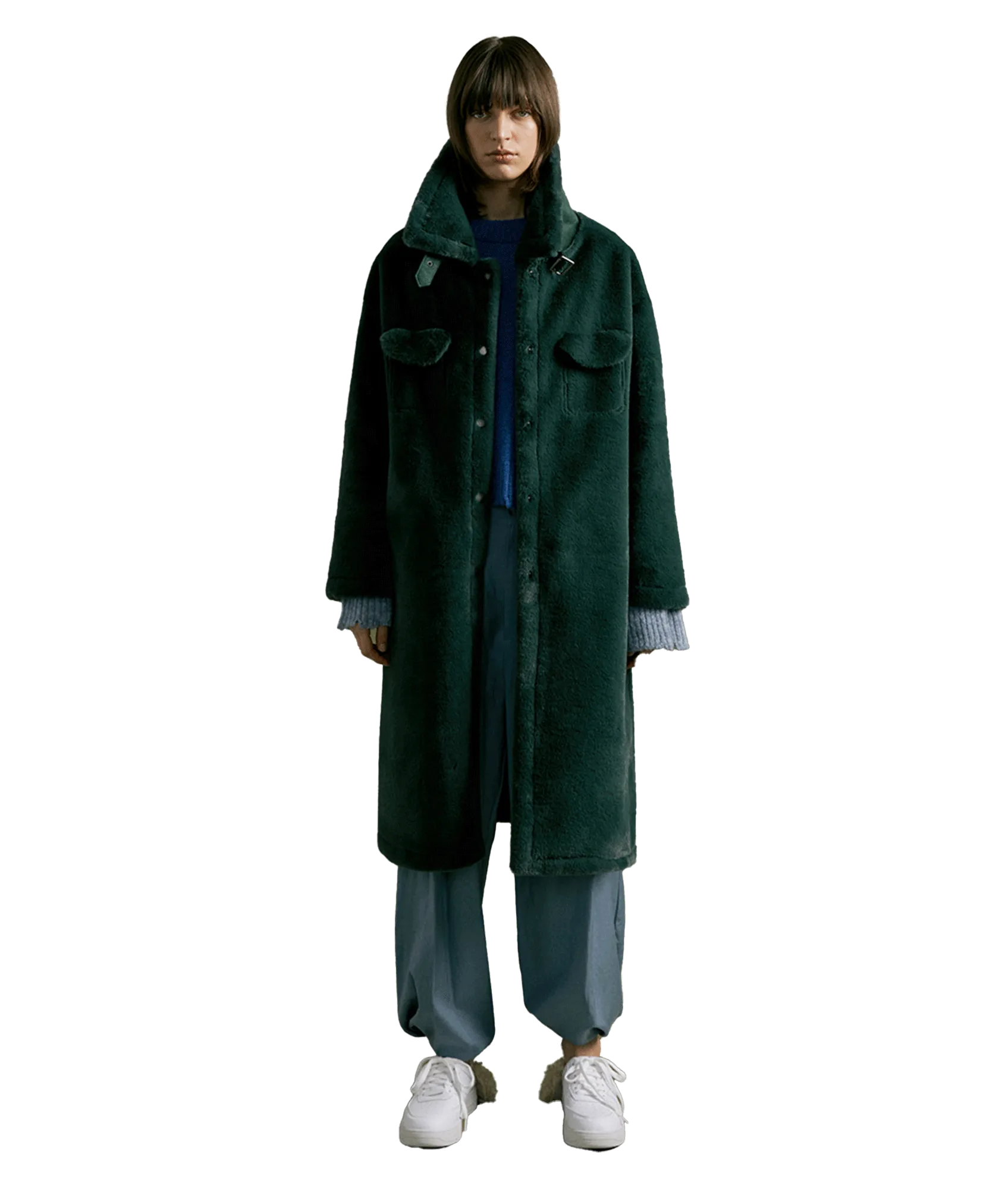 Coco Collar Long Fur Coat - Green