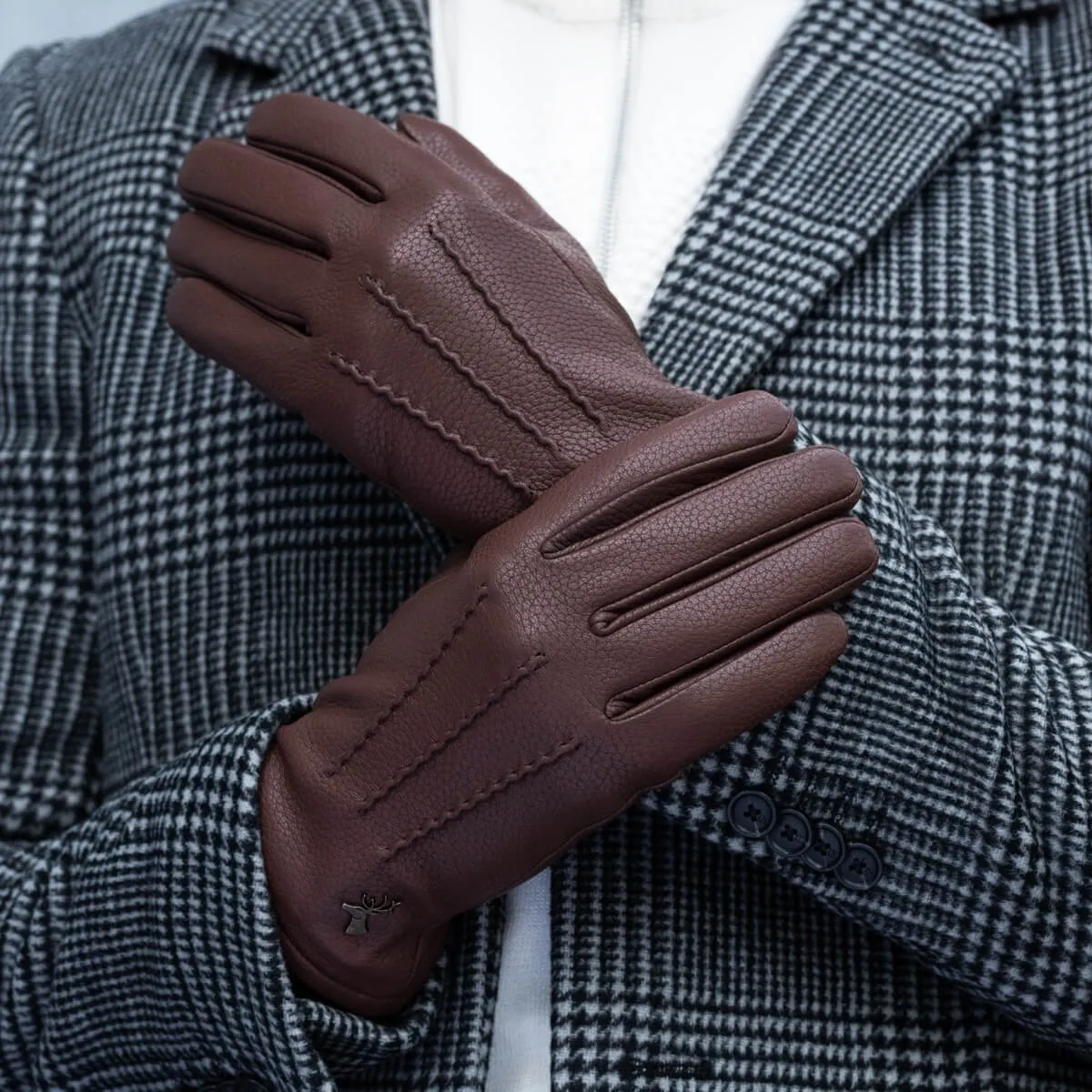 Columbus (brown) – luxurious deerskin (American deerskin) leather gloves with warm wool lining