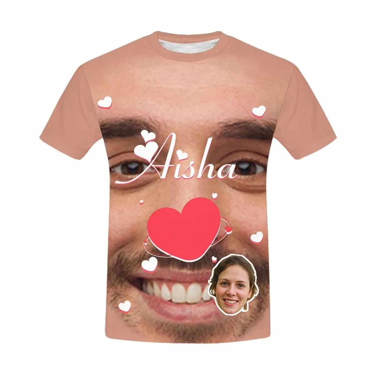 Couple Custom Face&Name Red Heart Unique Design All Over Print T-shirt For Men Women