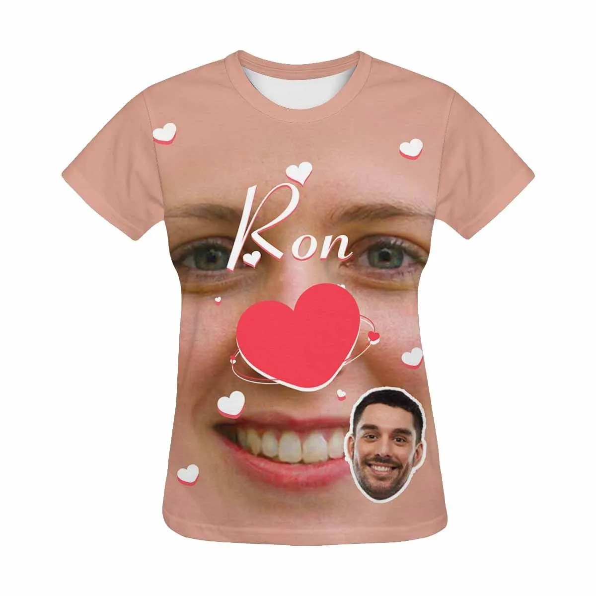 Couple Custom Face&Name Red Heart Unique Design All Over Print T-shirt For Men Women