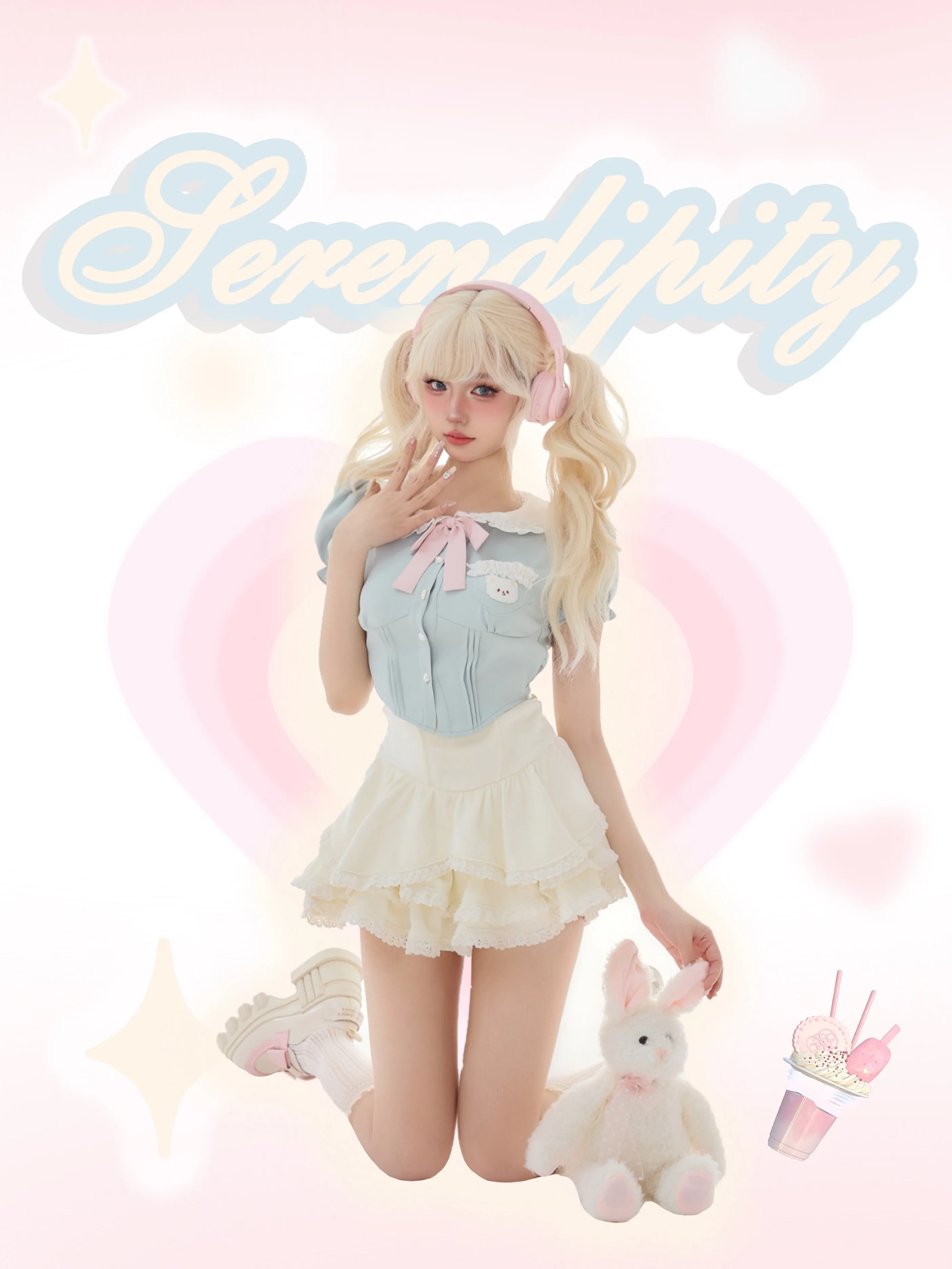 Cute Bear Ice Suspender Layered Skirt