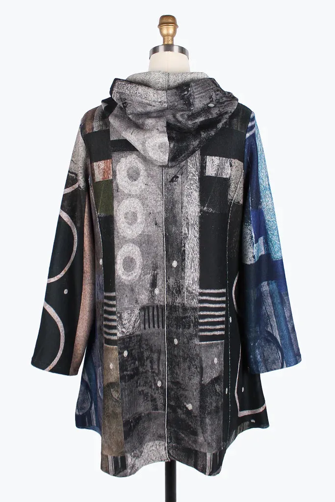 Damee Mixed Pattern Hooded Long Coat 4846-Mlt