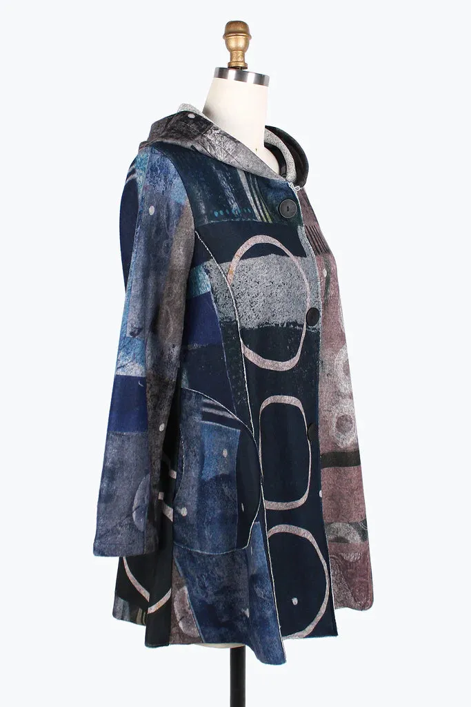 Damee Mixed Pattern Hooded Long Coat 4846-Mlt