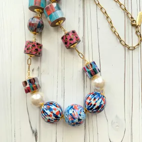 Decoupage Wooden Bead Statement Necklace