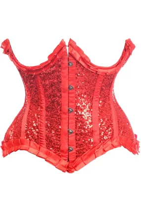 Deluxe Red Satin & Sequin Underwire Curvy Cut Steel Boned Waist Cincher Corset