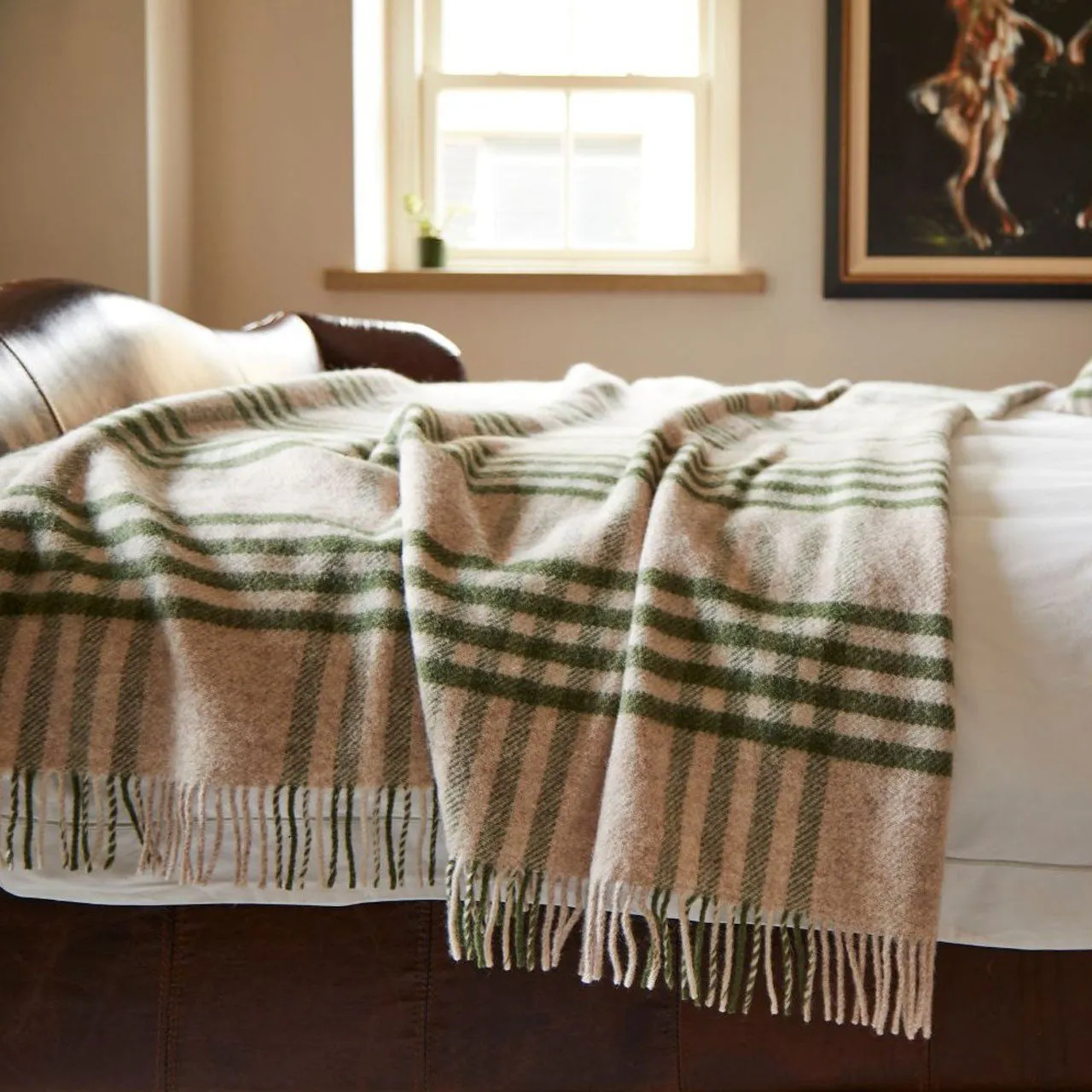 Extra Large Throw in 100% Wool - Hex Check - Olive (150x240cm) *Returning 2025