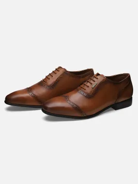 Ezok Men Tan Leather Derby Shoes