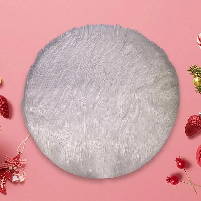 FabricLA Round Shaggy Faux Fur Fabric -60 inches (152cm) - Circular Fluffy Area Faux Fur Use for Bedroom Carpet Play Mats for Kids Girls Princess Castle Christmas.