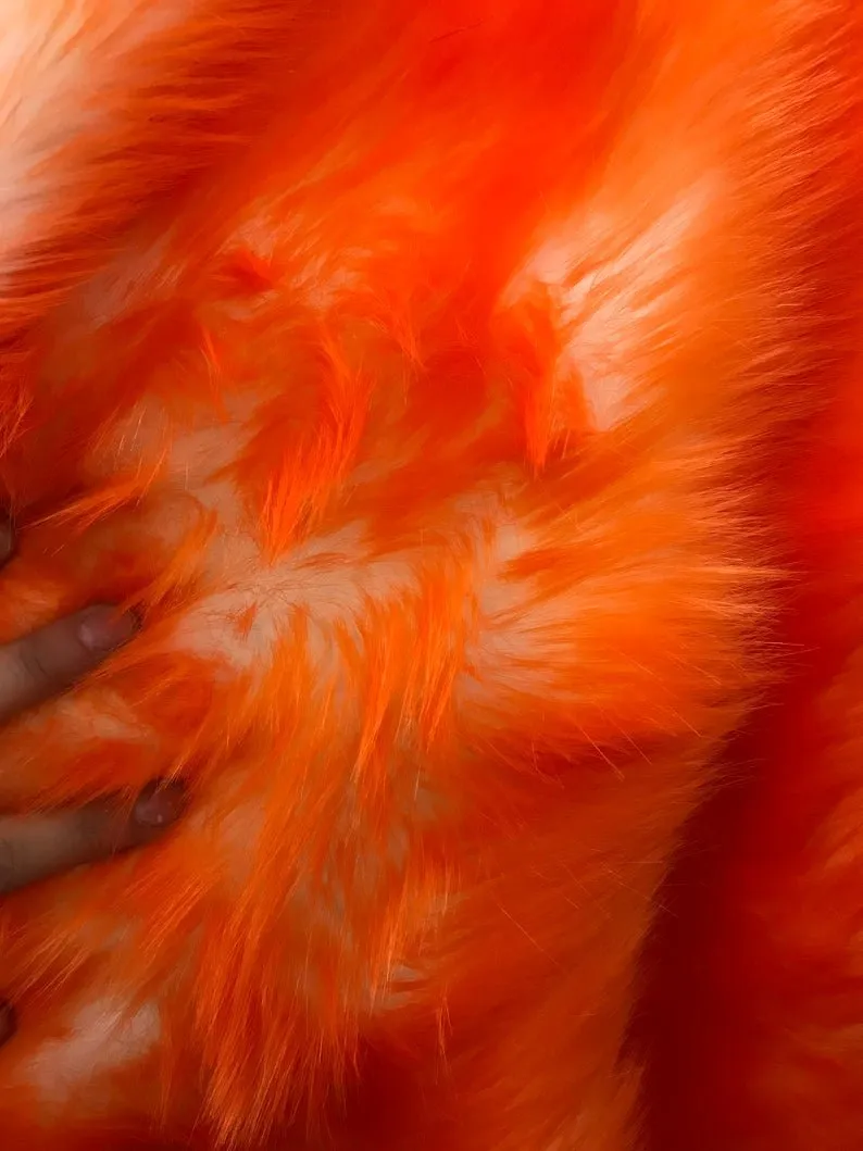 Fake Fur Animal Skin Orange Shaggy Long Pile Faux Fur Fabric 60" Width