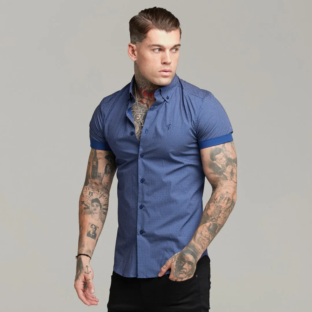 Father Sons Classic Navy Print Short Sleeve Button Down - FS607