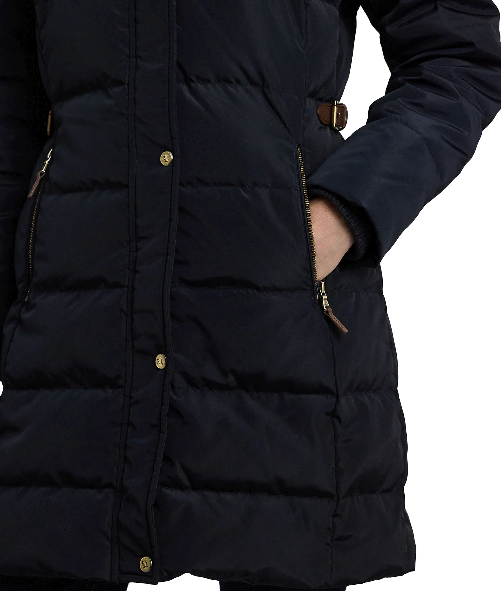 Faux-fur-trim Hooded Down Coat - Navy