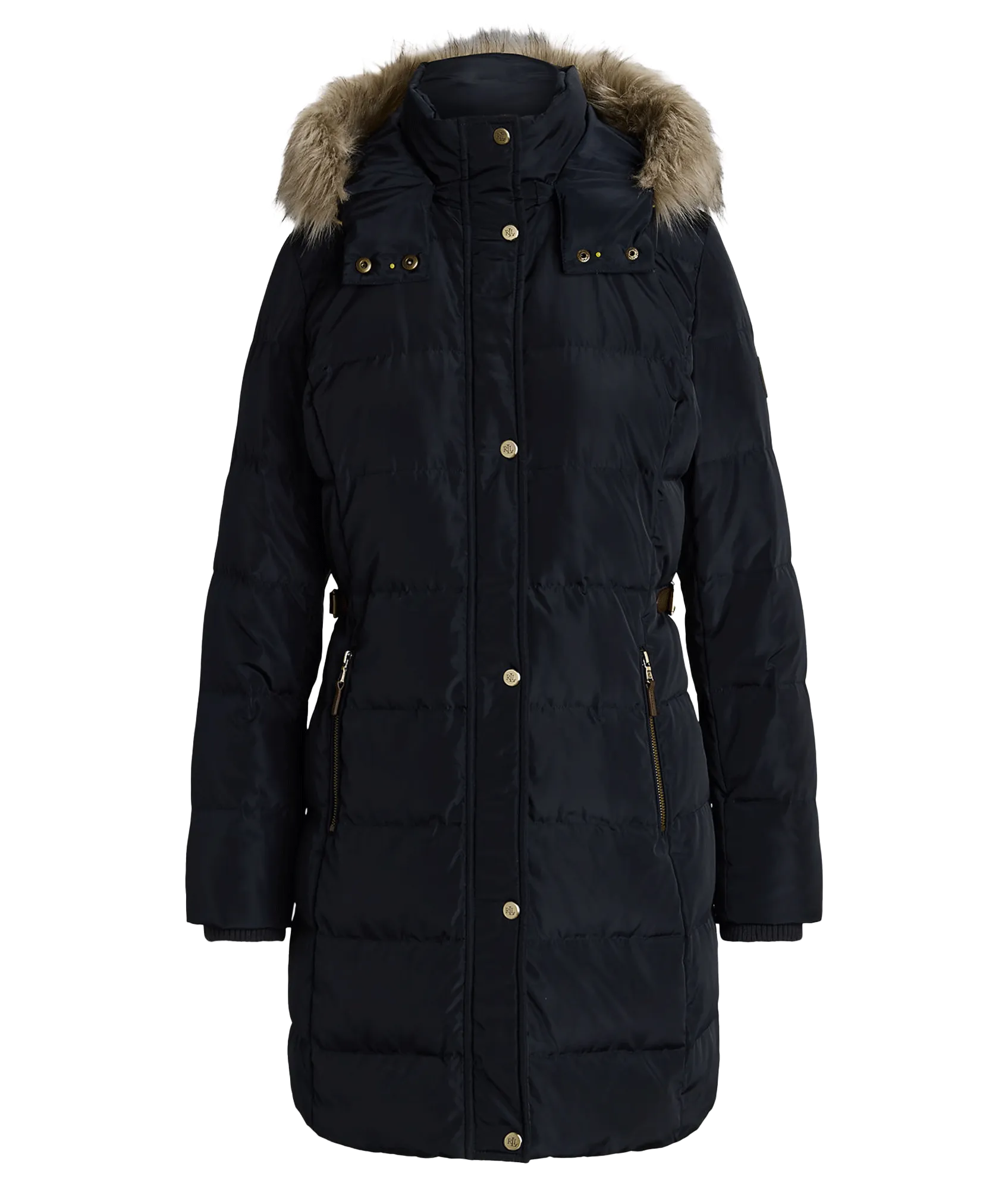 Faux-fur-trim Hooded Down Coat - Navy