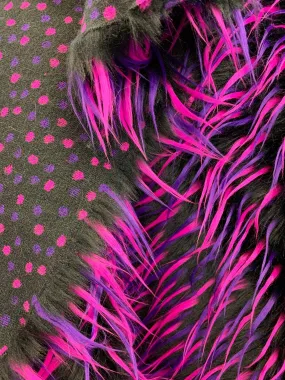 Fuchsia, Purple, and Black Faux Fur Fabric By The Yard 3 Tone Fashion Fabric Material