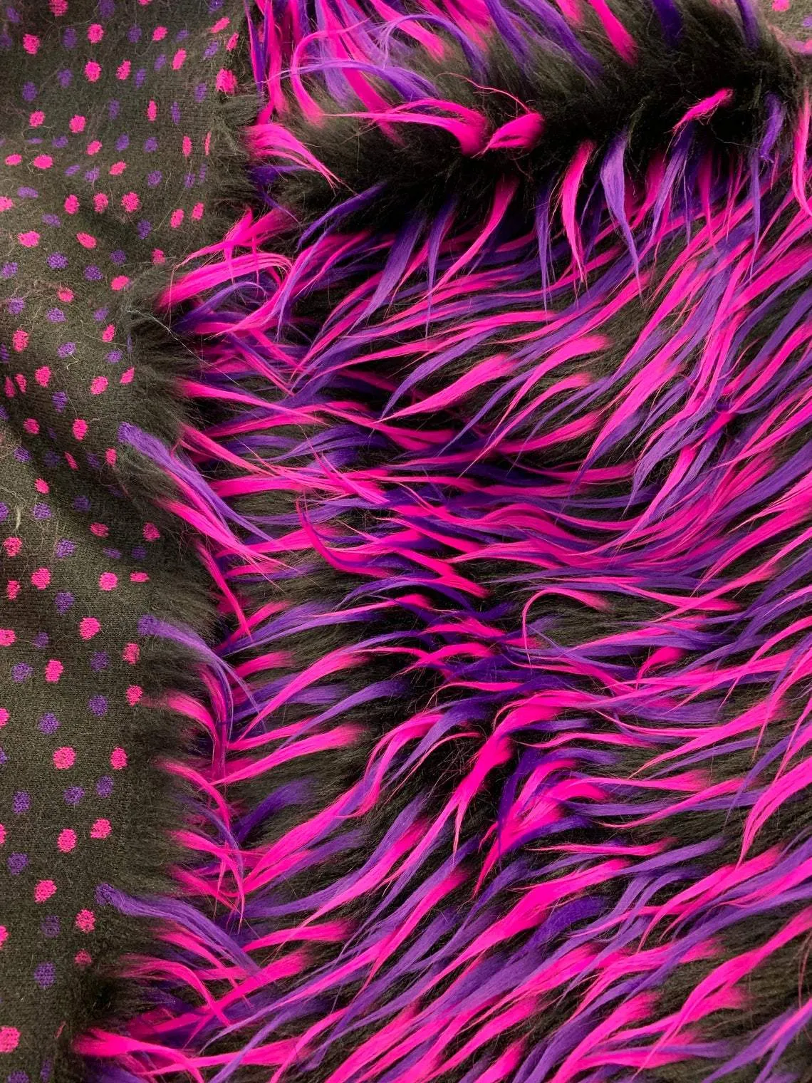 Fuchsia, Purple, and Black Faux Fur Fabric By The Yard 3 Tone Fashion Fabric Material