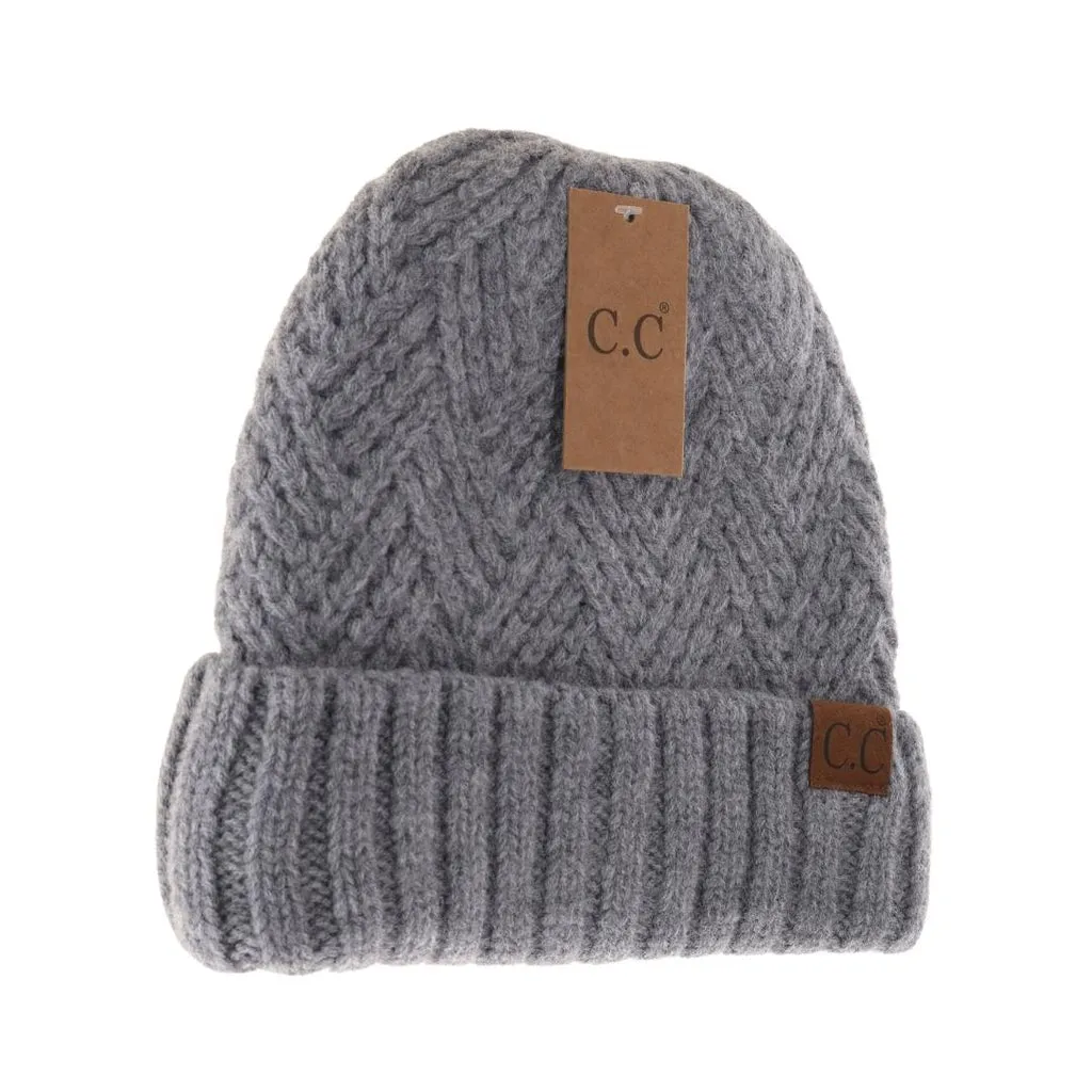 Fuzzy Lined Crisscross Knit C.C Beanie (HAT4000)