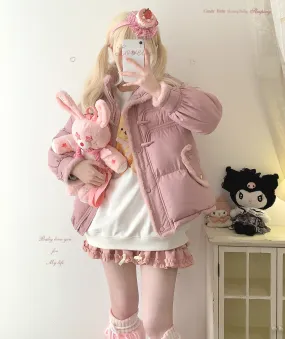 Girly Korean style pink cute plush cotton coat