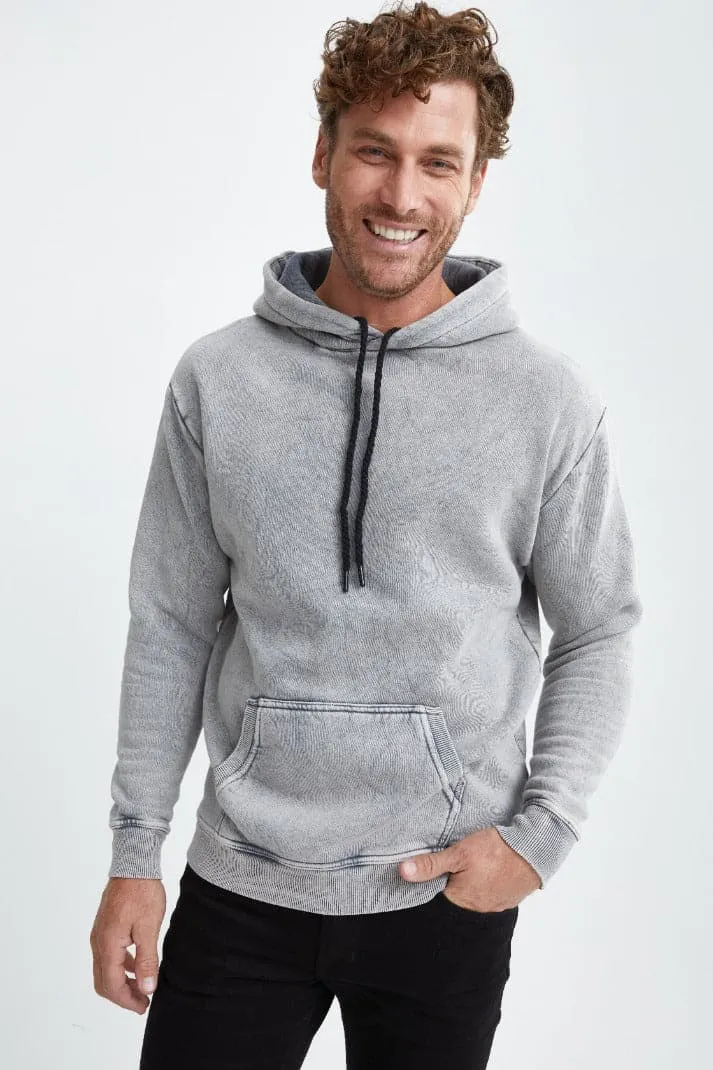 Grey Fleece Acid Wash Hoodie