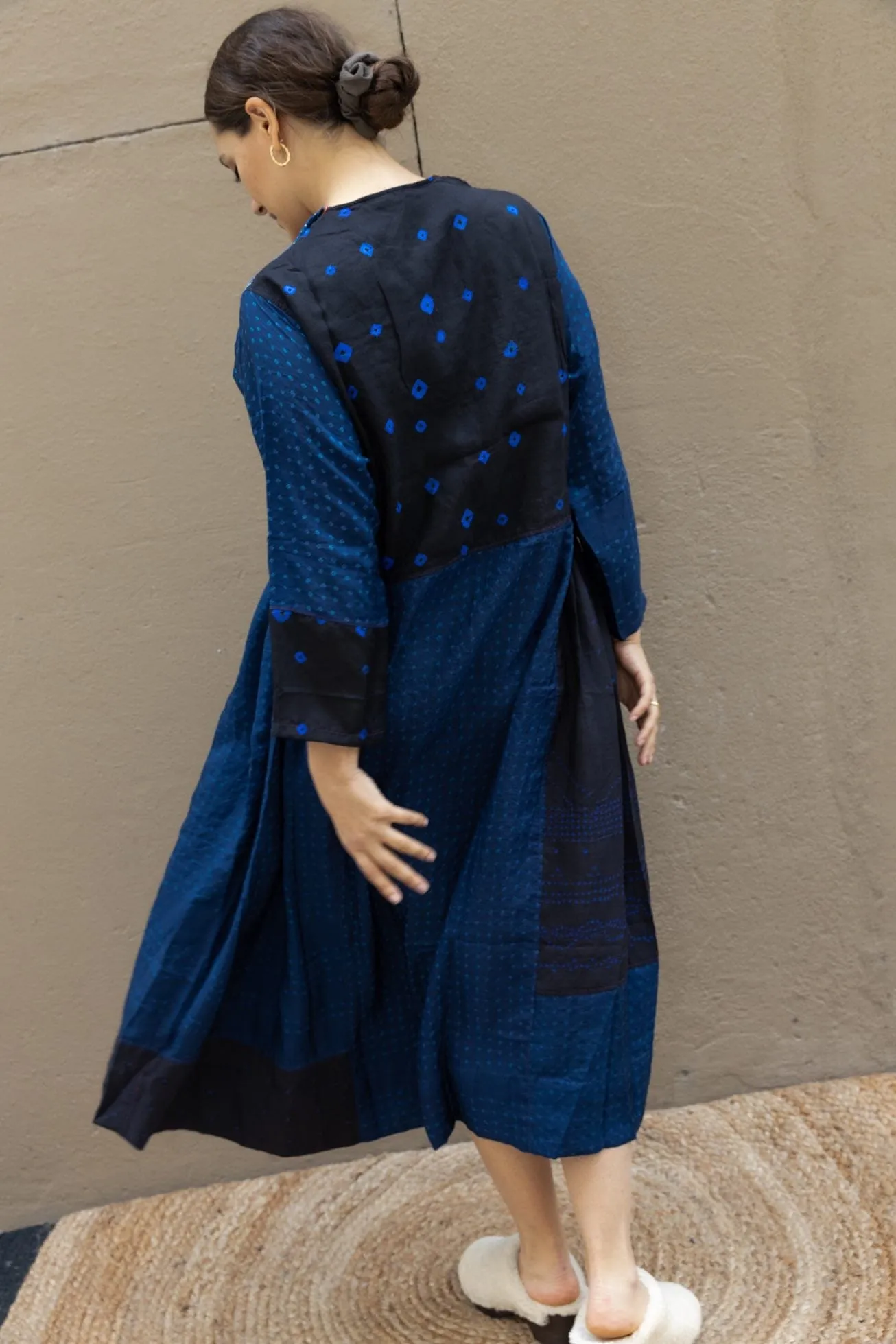 Hand-Embroidered Indigo Silk Dress - Injiri