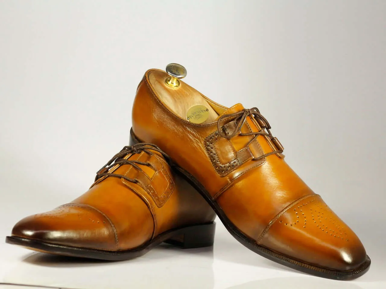 Handmade Men's Tan Cap Toe Brogue Leather Lace Up Shoes, Men Designer Dress Formal Shoes