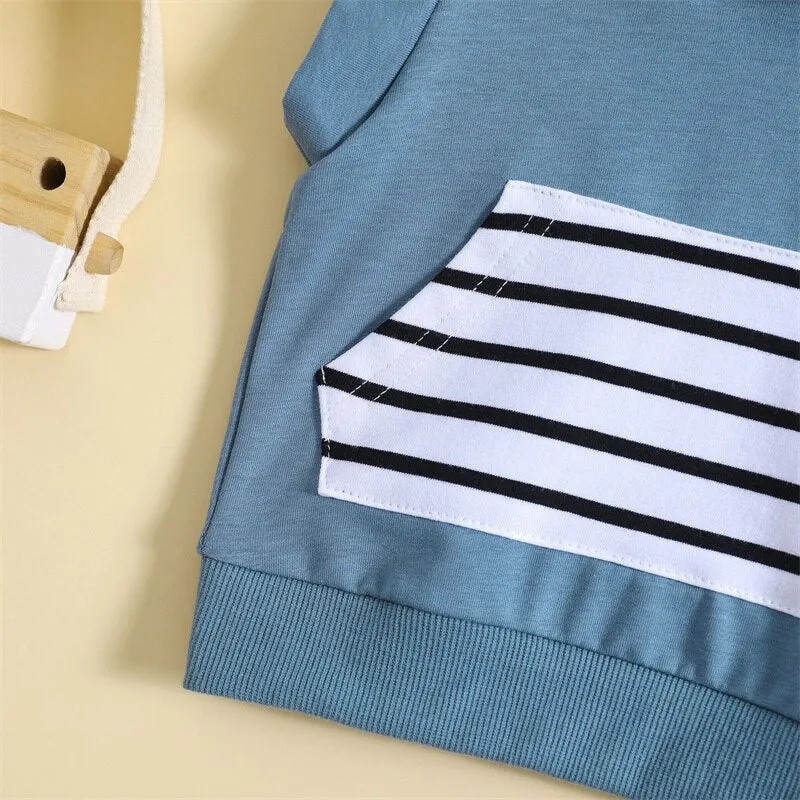 Hooded Sleeveless Stripe Pocket Short Set