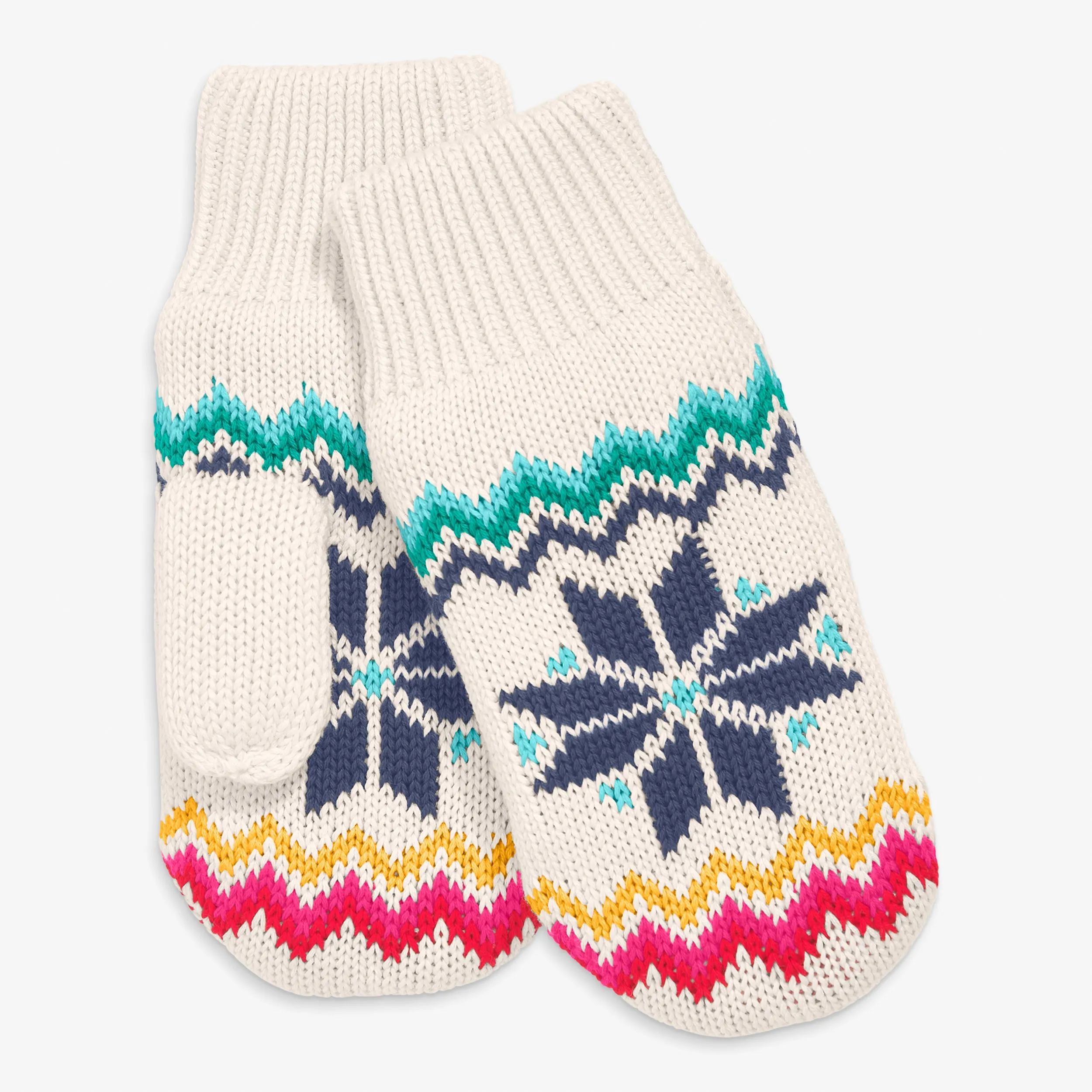 Kids fleece-lined rainbow snowflake fair isle mittens