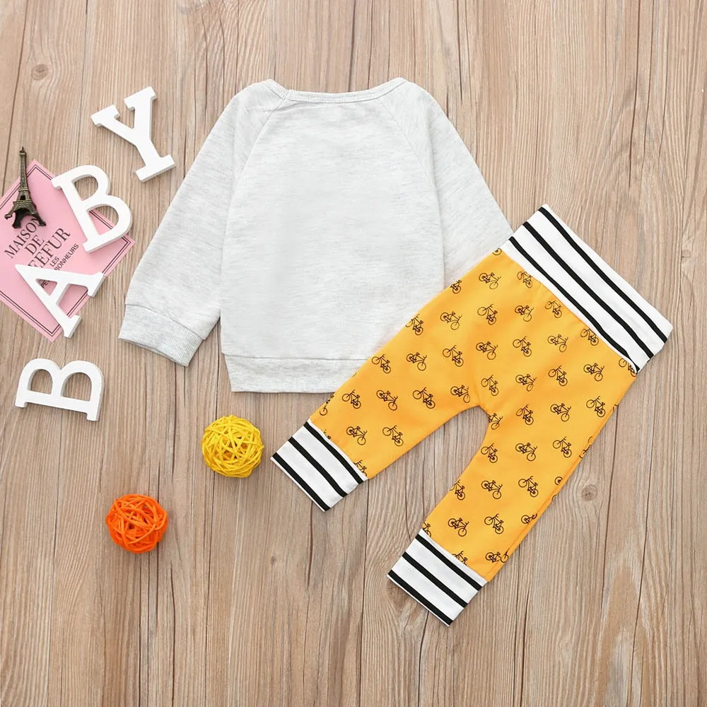 Kids Winter Clothes 2PCs Baby Boy Cartoon T shirt Tops Striped Pants Clothes Outfits Set