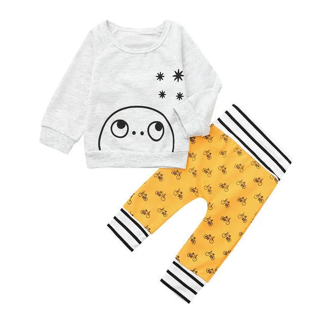 Kids Winter Clothes 2PCs Baby Boy Cartoon T shirt Tops Striped Pants Clothes Outfits Set