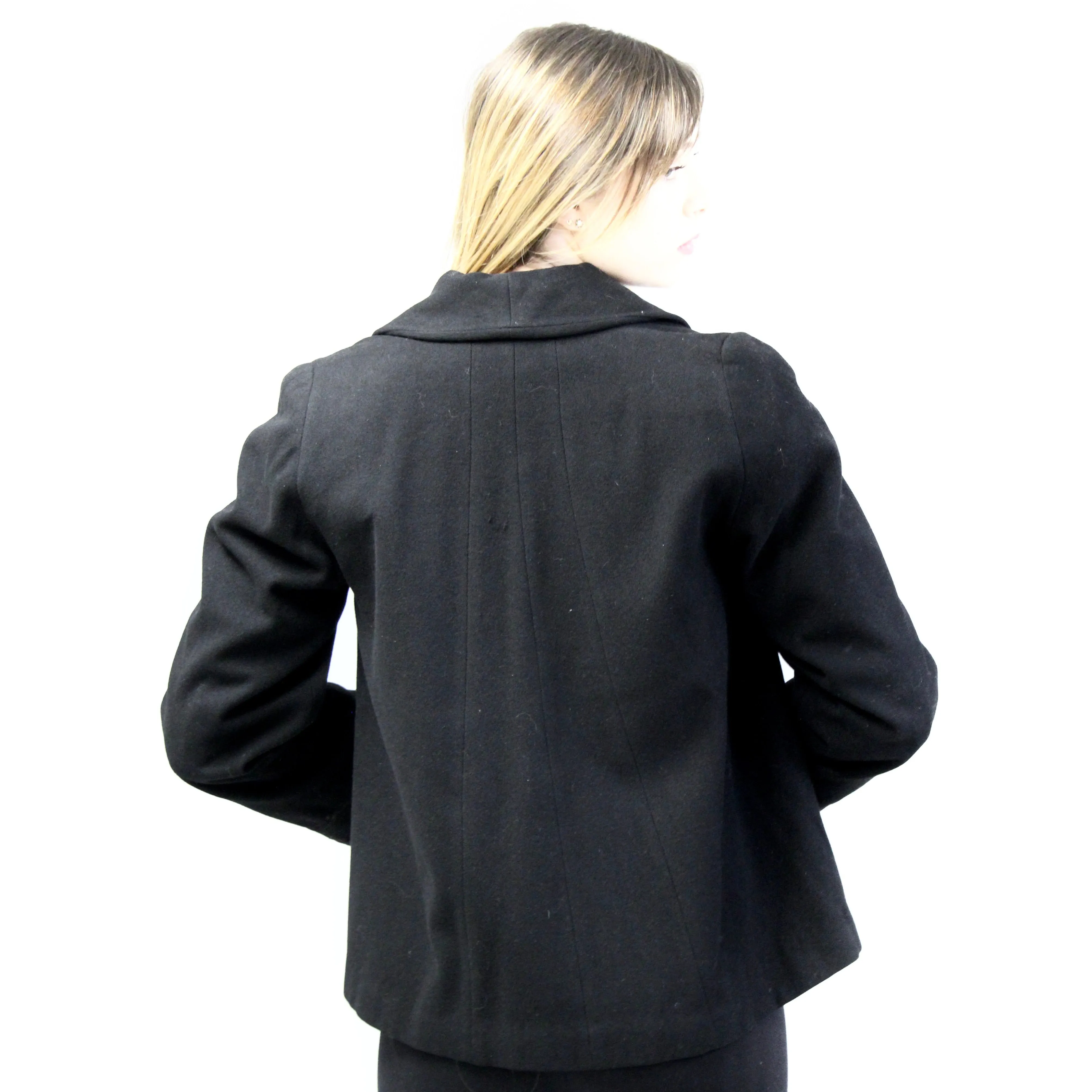 Little Black Wool Vintage Swing Jacket Coat 1940s 1950s S/M  Short