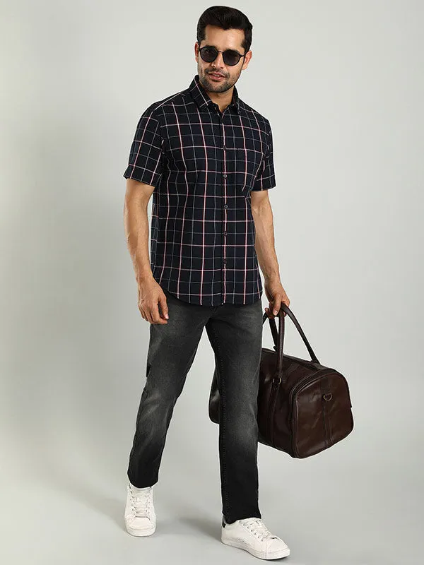 Men Checked Half Sleeve Cotton Shirt