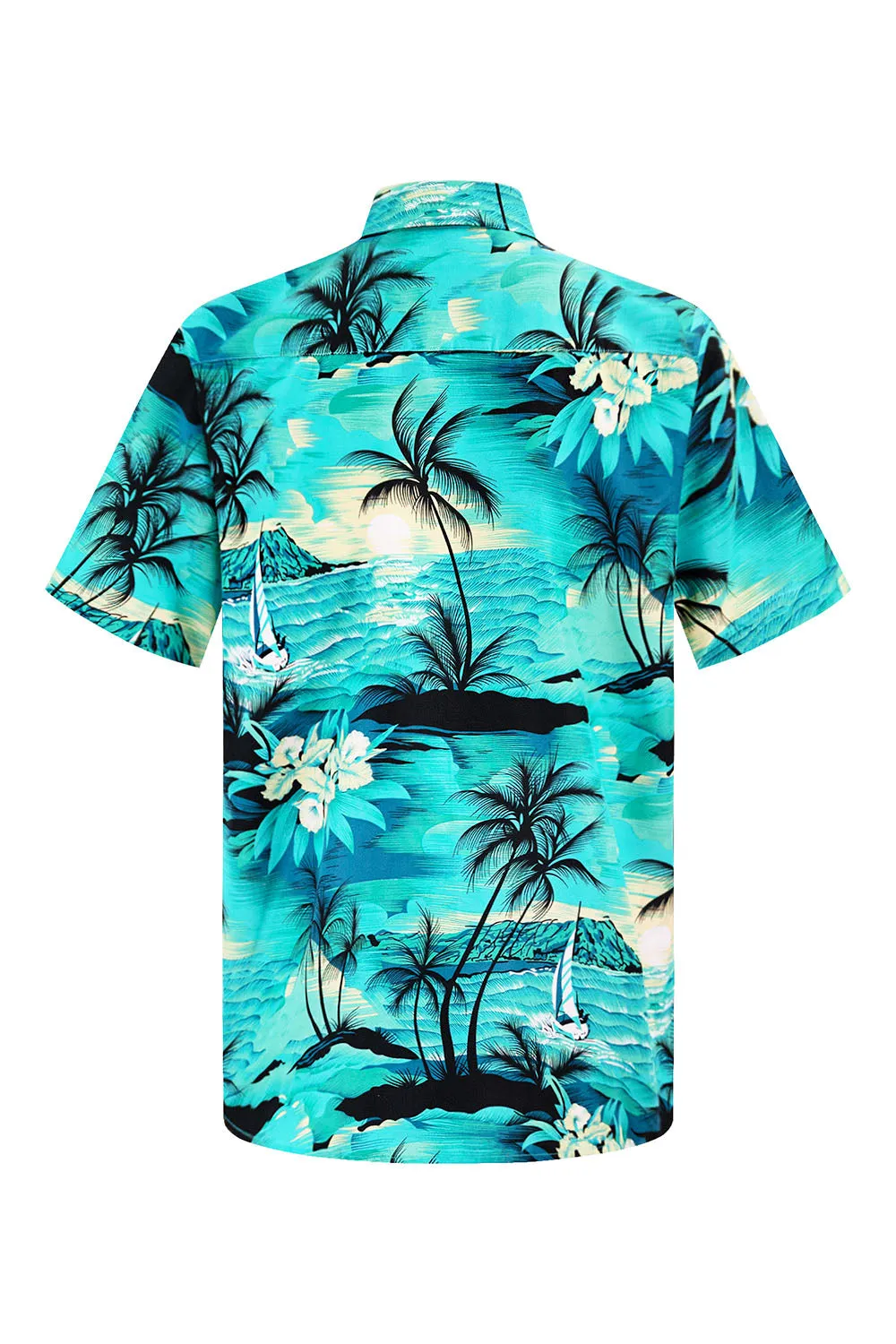 Men's Ocean Island Print Button Down Short Sleeve Shirts