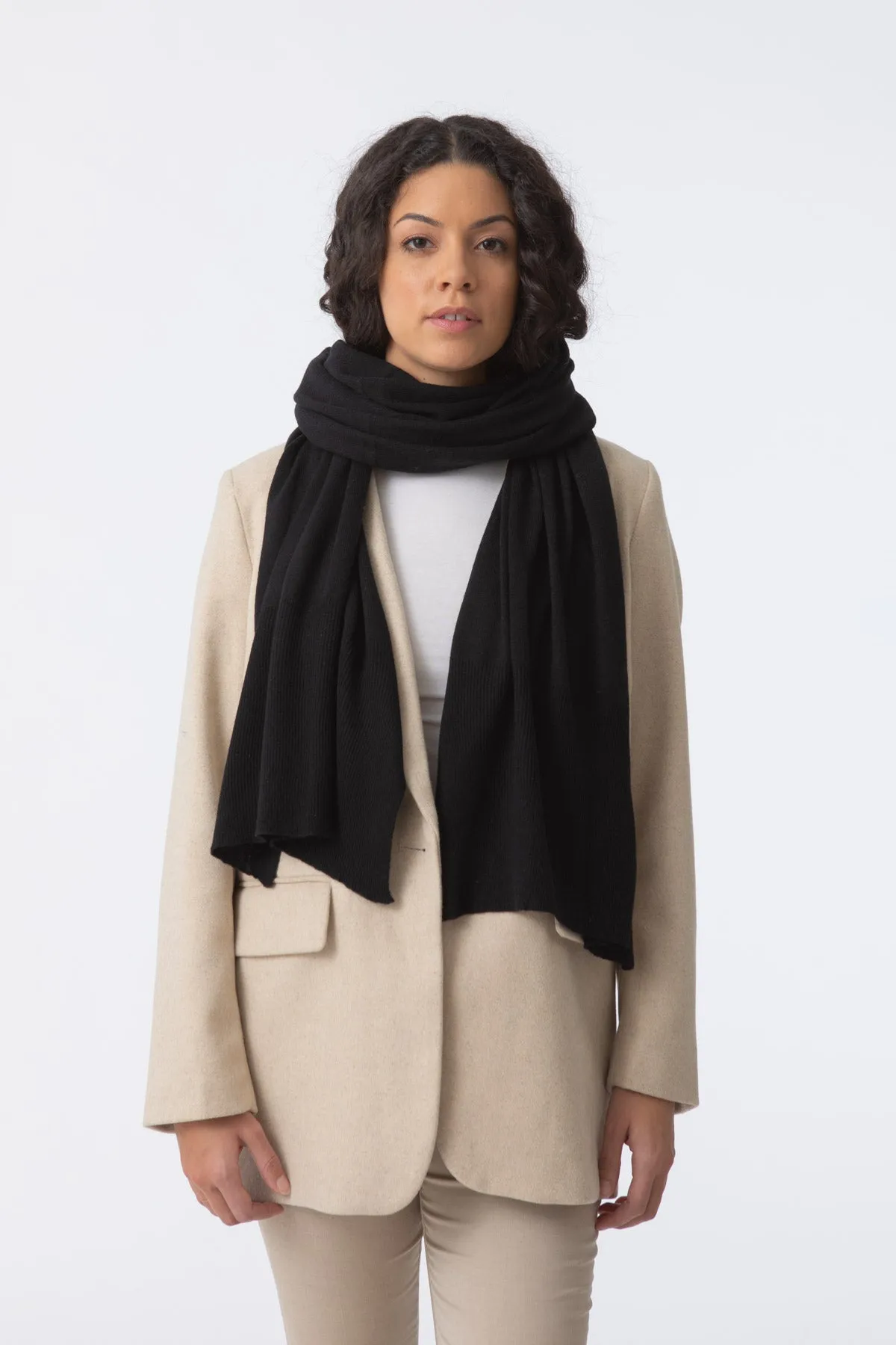 Merino Edge Rib Scarf in Black