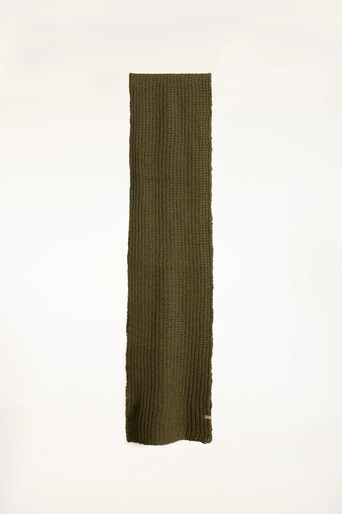 Merino Handknit Rib Scarf in Olive Green