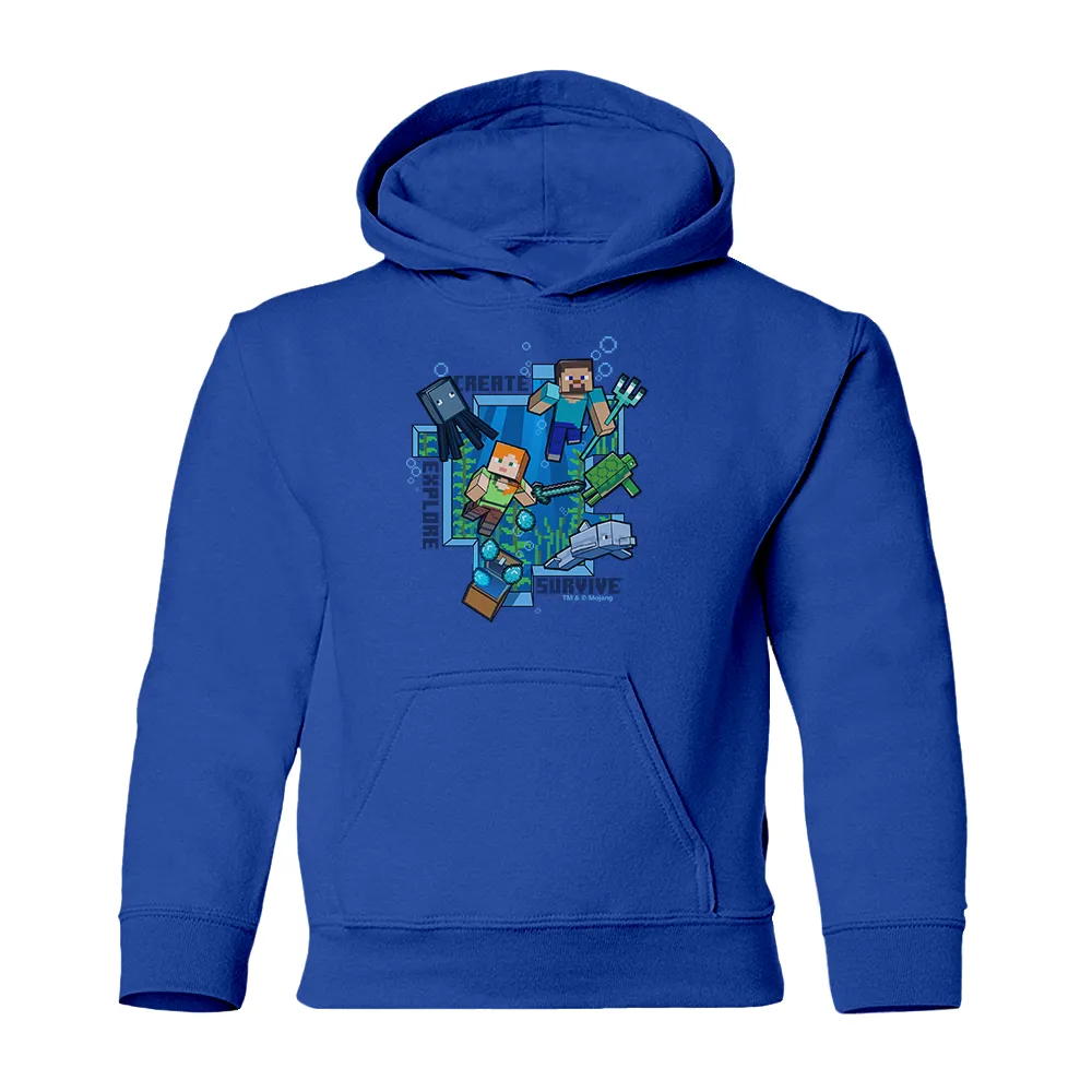 Minecraft Create, Explore, Survive Kids Pullover Hoodie