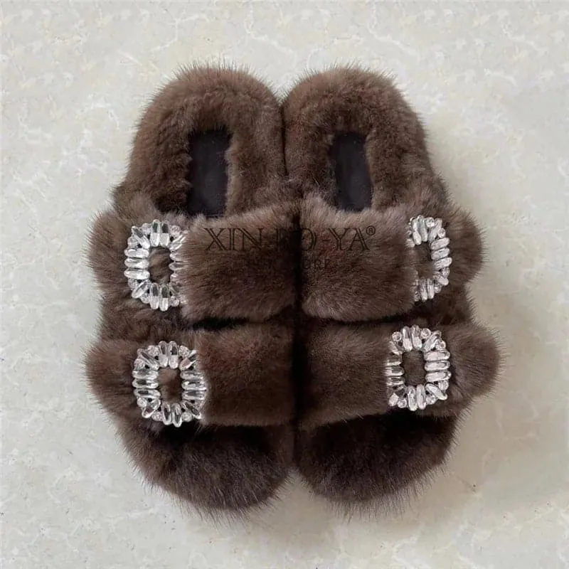 Mink Fur Slippers - Cozy Winter Shoes for Women | Flat and Fur-Feal Design