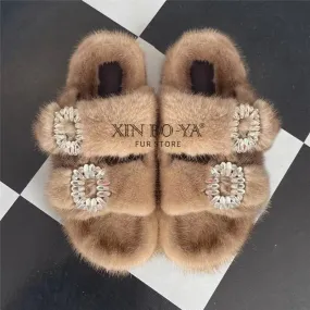 Mink Fur Slippers - Cozy Winter Shoes for Women | Flat and Fur-Feal Design