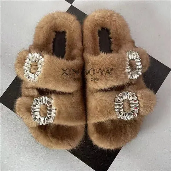 Mink Fur Slippers - Cozy Winter Shoes for Women | Flat and Fur-Feal Design